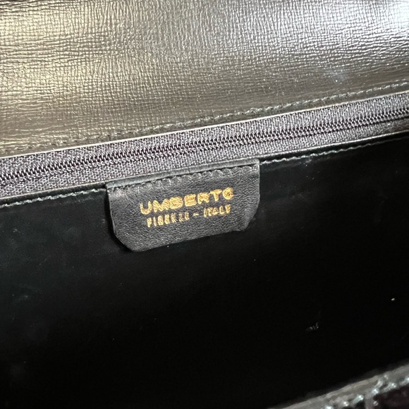 Vintage Umberto H Gold Black Patent Croc Leather Crossbody Shoulder Constance - Picture 10 of 11